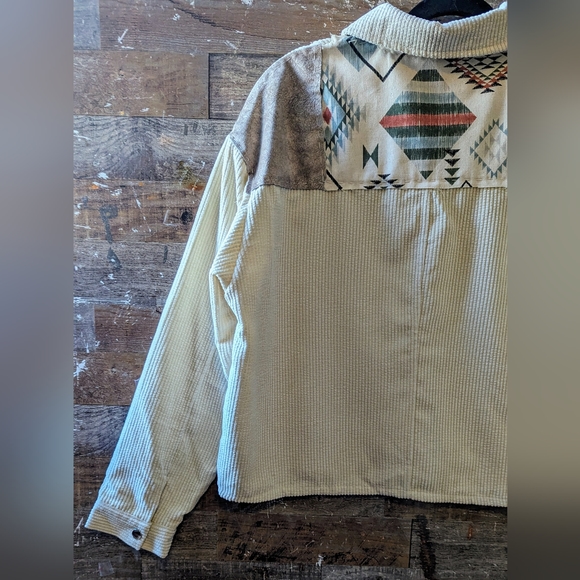 NWT Handcrafted Original Design Multi Aztec Patterned Soft Cordoroy Shacket - Picture 3 of 12